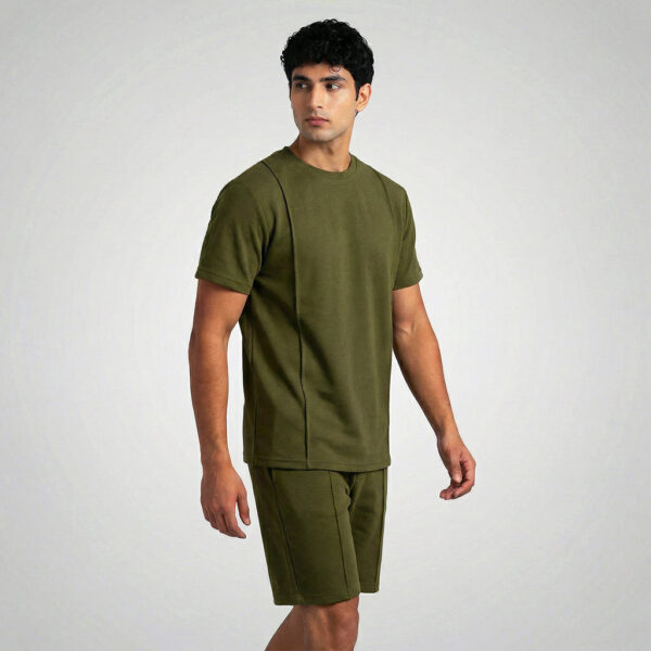 Basic Self Piping Co-Ord Set - Olive