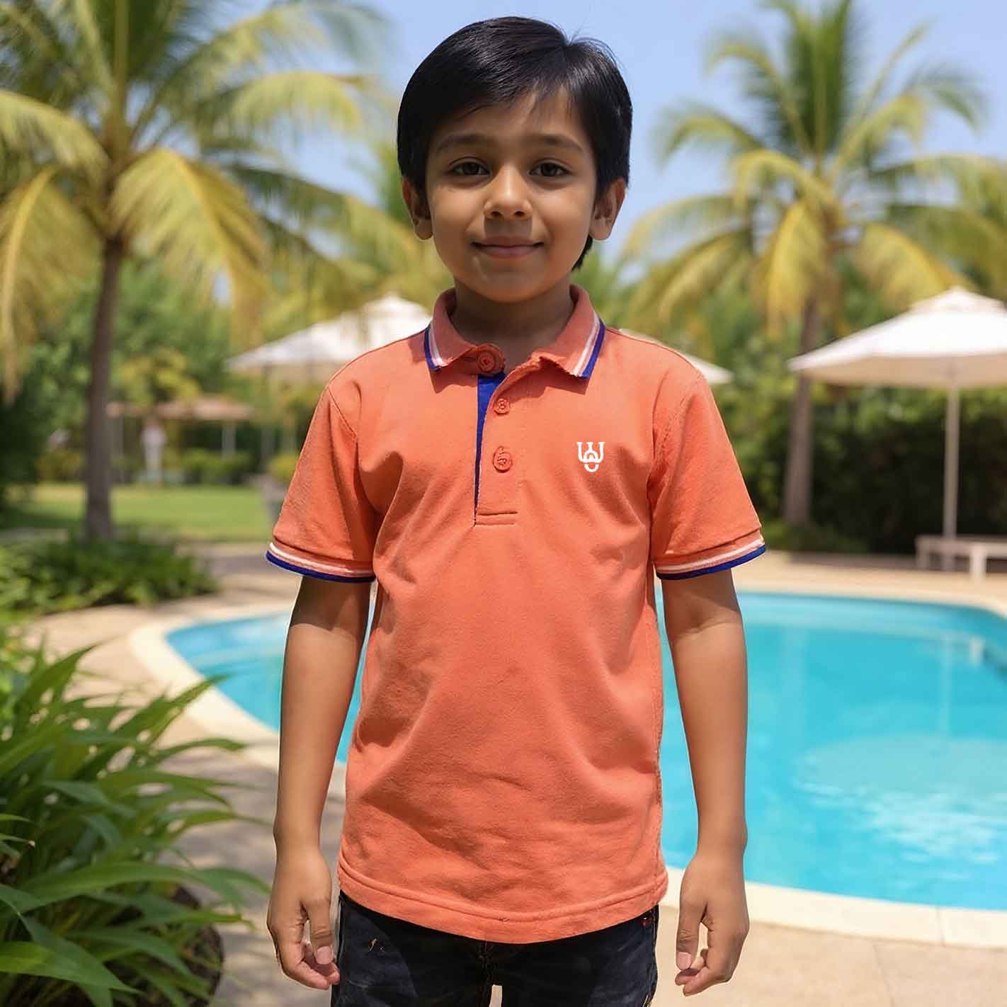 Kids Solid Polo - Carrot - Image 5