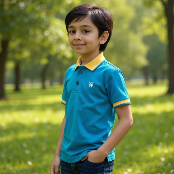 Kids Solid Polo - Teal Blue