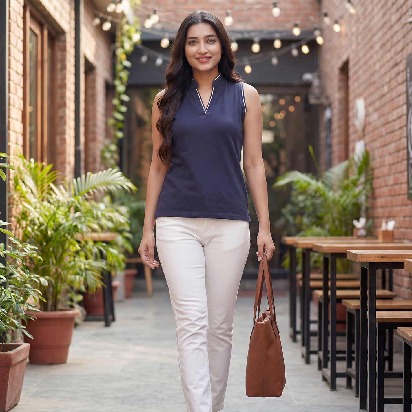 V Placket SL Polo - Navy - Image 2