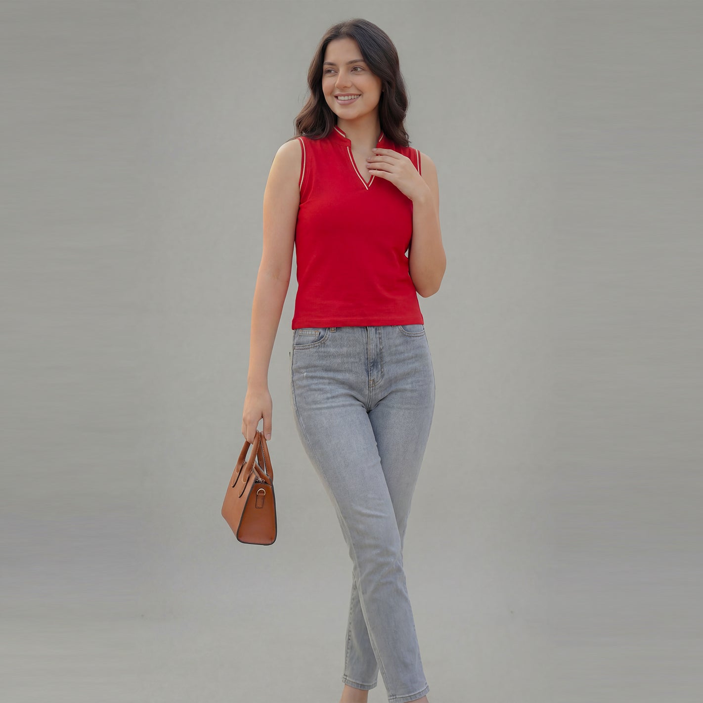 V Placket SL Polo - Red - Image 2