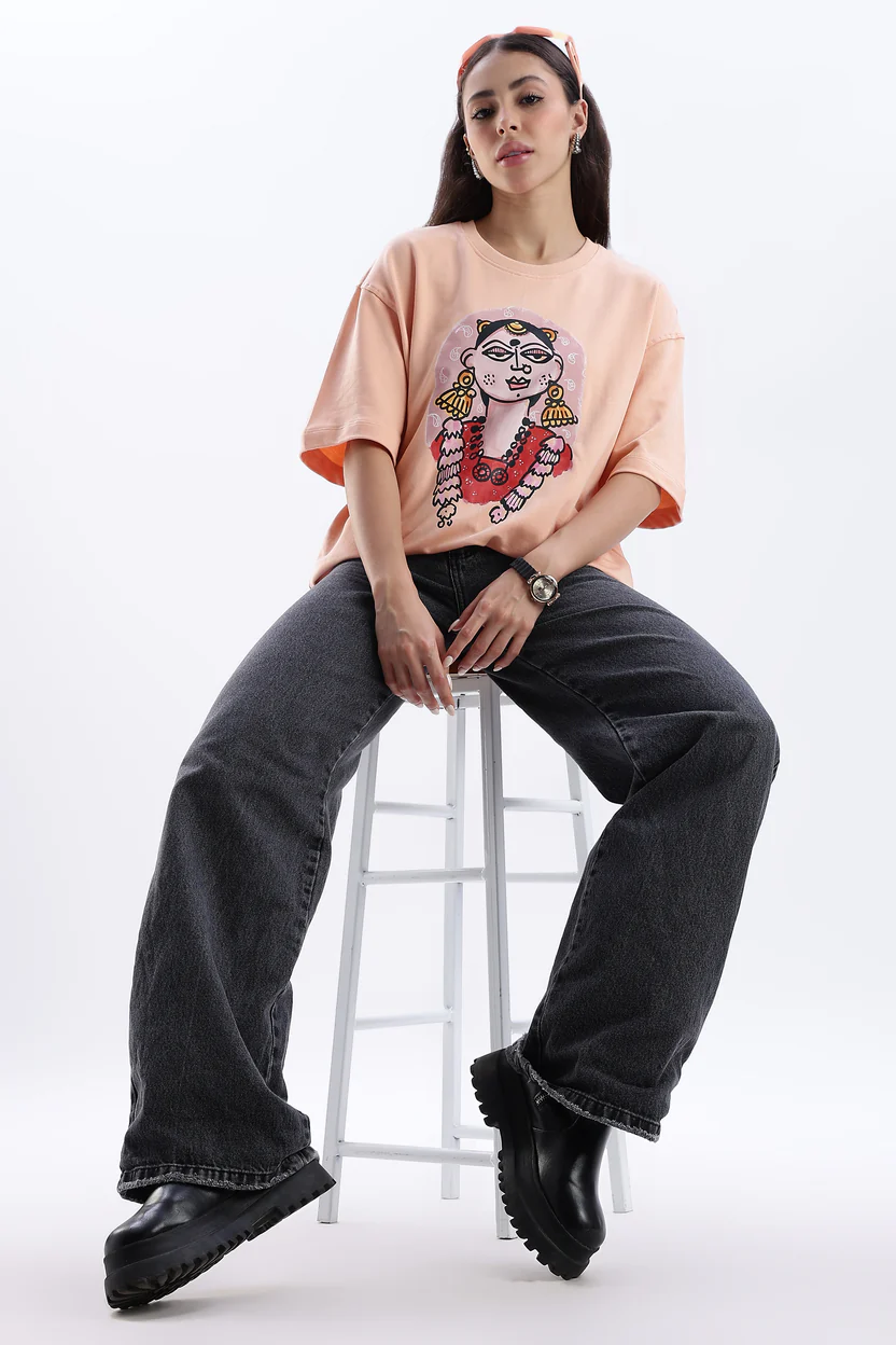 Devi Roop Oversized T-Shirt – Mridul Peach - Image 2
