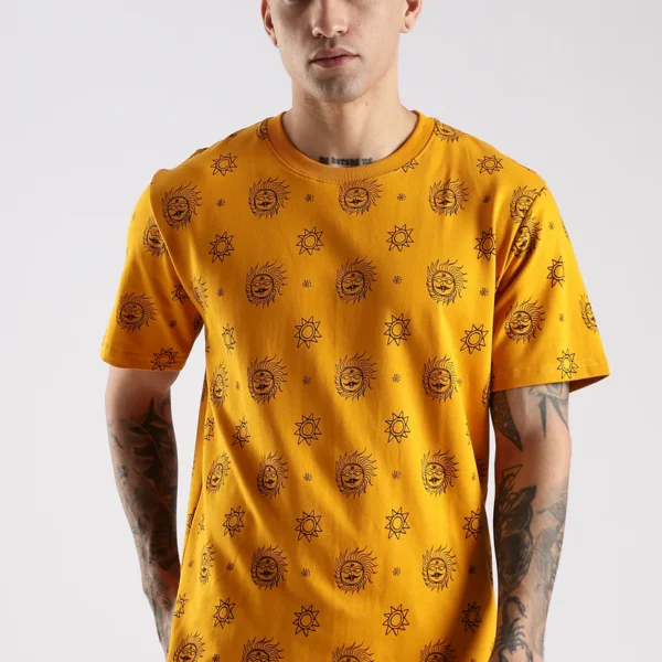 Sun Motif Printed T-Shirt – Mustard Yellow